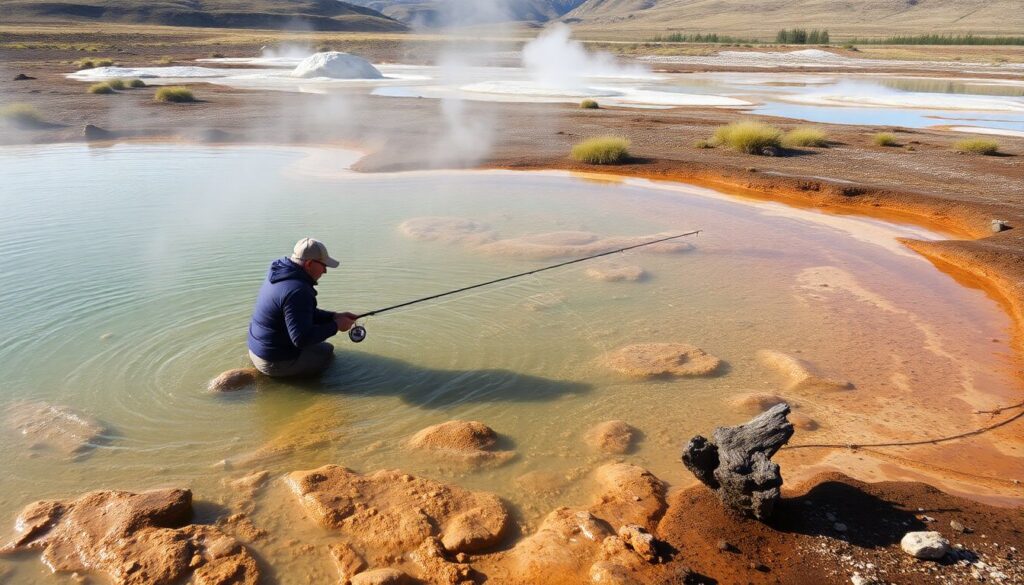 гейзеры и рыбалка - иллюстрация