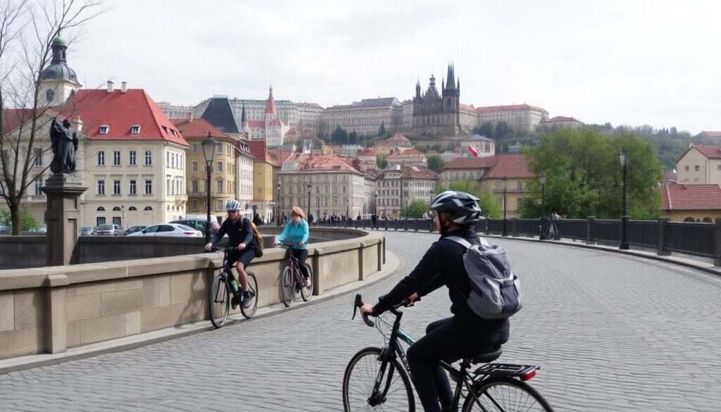 Городские маршруты по Праге на велосипеде - иллюстрация