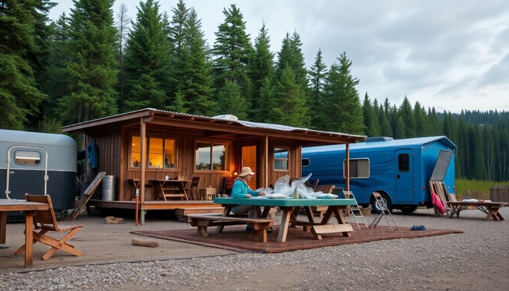 лагери и рыбная ловля - иллюстрация