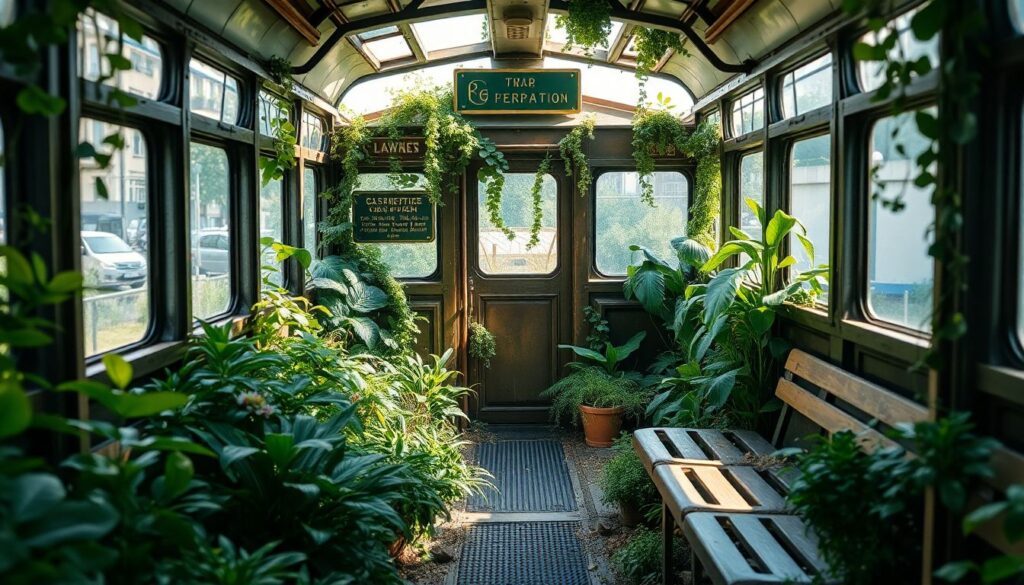 сады и старые трамваи - иллюстрация