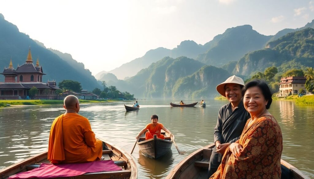 Путешествия по Лаосе: Буддийские храмы и лодочные маршруты - иллюстрация