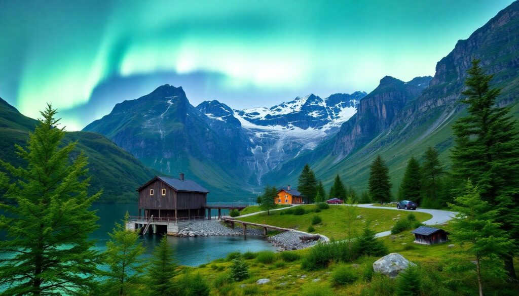 Путешествие по маршрутам Норвегии: фьорды и лофт-дизайн - иллюстрация