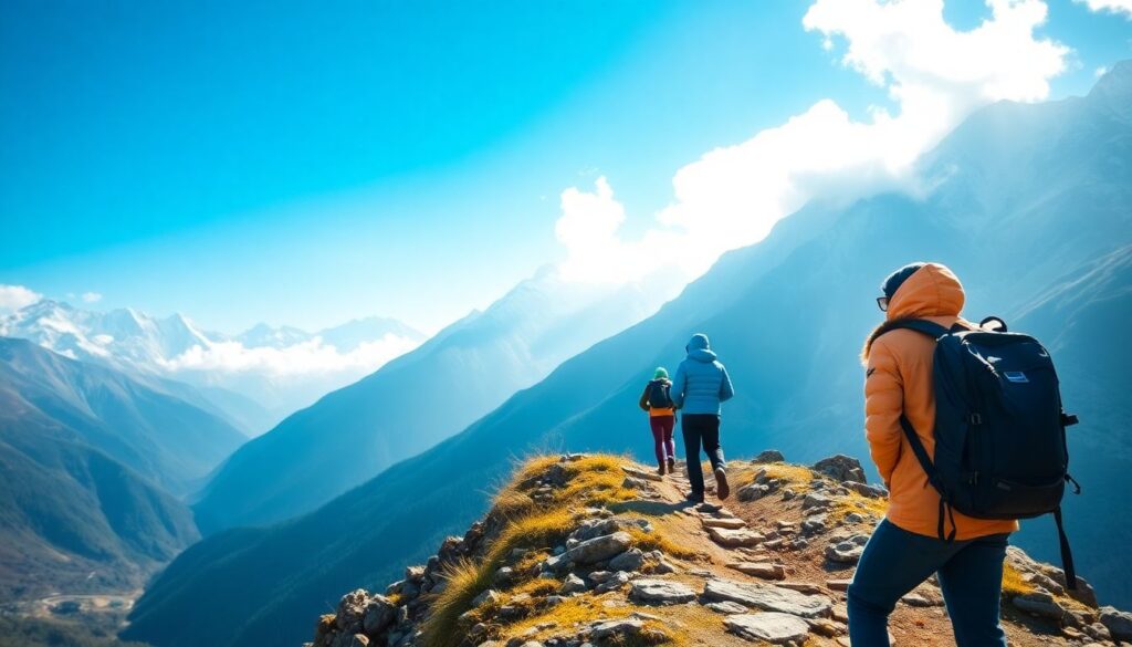 Истории о приключениях в Гималаях: треккинг и снежные перевалы - иллюстрация