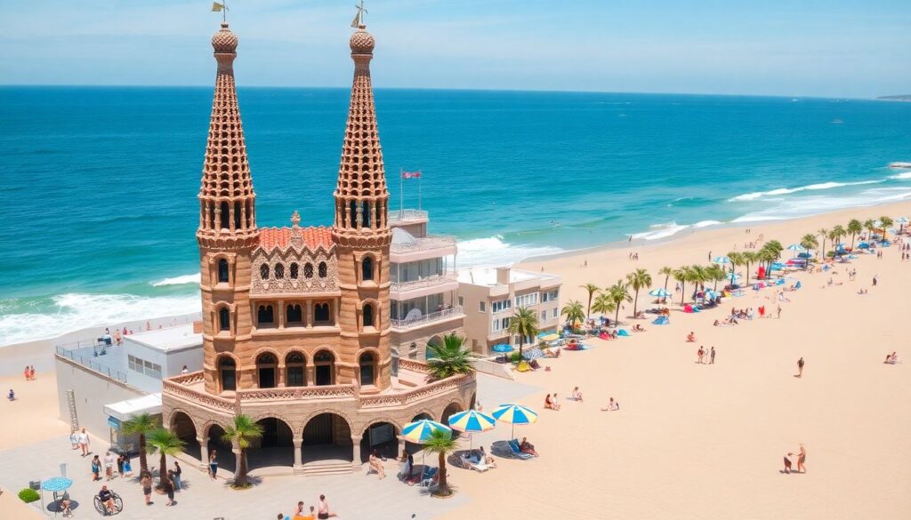 архитектура и пляжи - иллюстрация