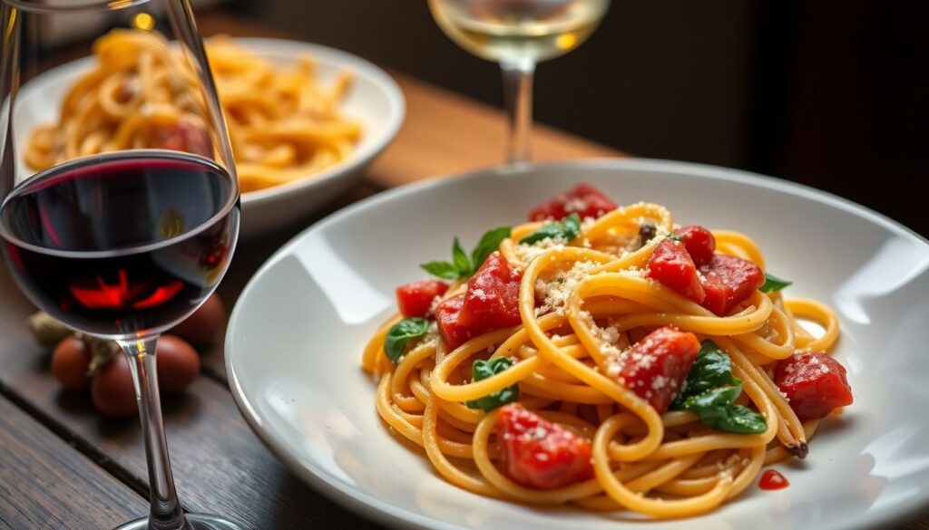 вина и паста - иллюстрация