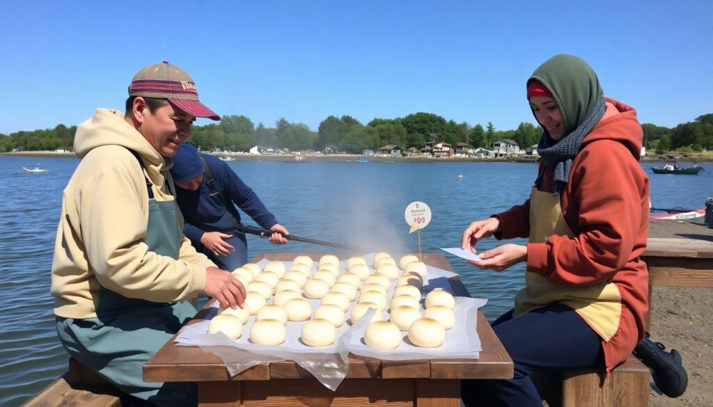 рыбалка и булочки по рецептам - иллюстрация