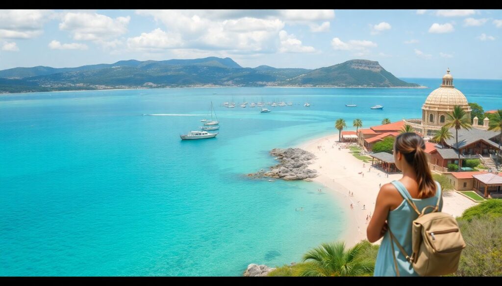 пляжи и экскурсии - иллюстрация