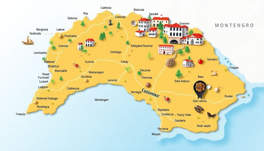 Города и маршруты по Черногории: старый город и кухня - иллюстрация