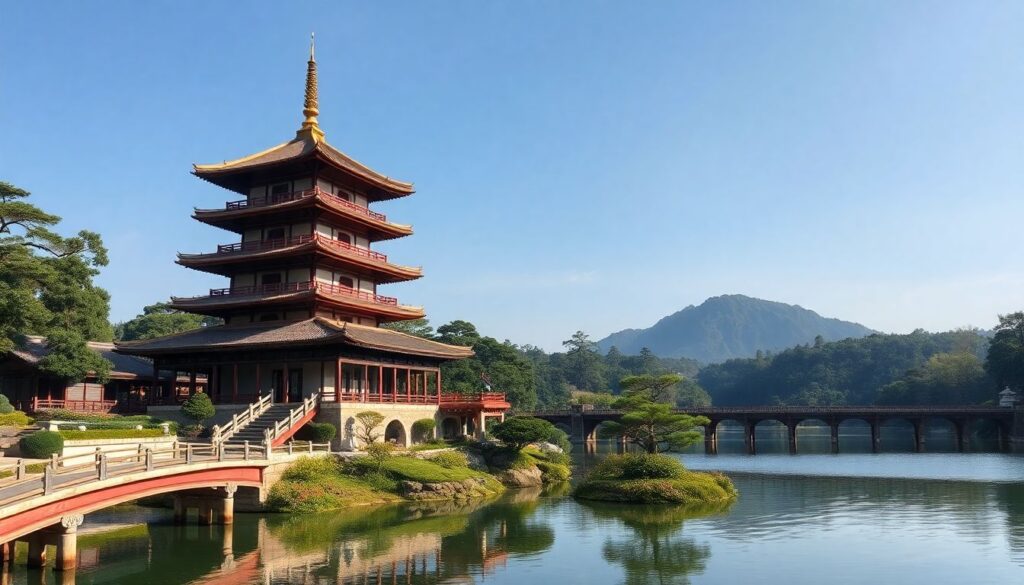 пагоды и озера - иллюстрация