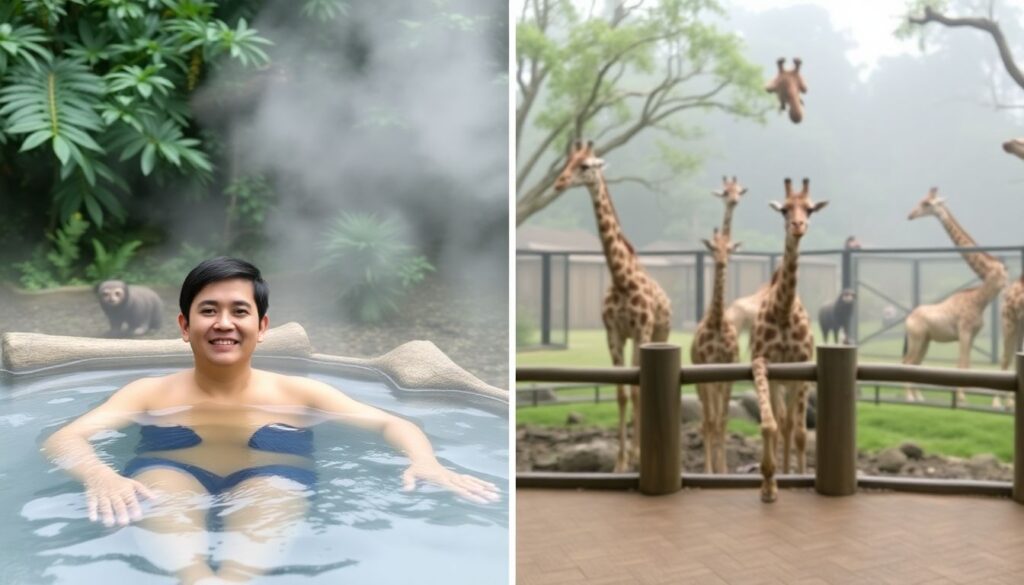 термальные источники и зоопарки - иллюстрация