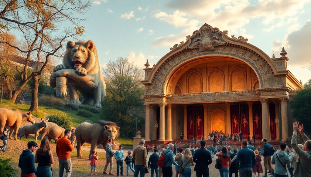 зоопарк и оперный театр - иллюстрация