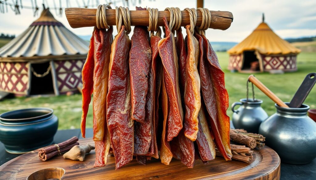 кочевые жилища и говядинка - иллюстрация