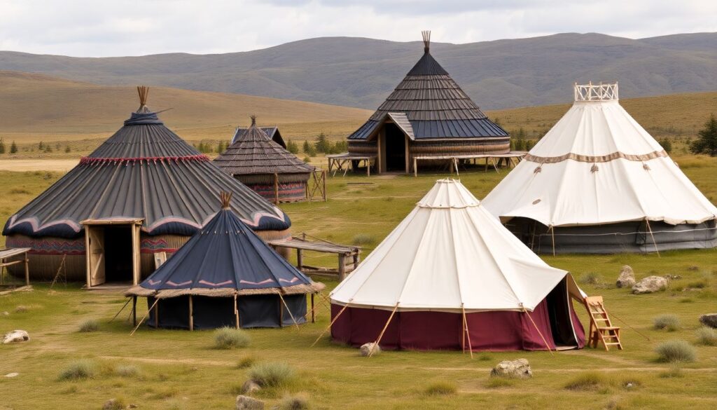 кочевые жилища и говядинка - иллюстрация