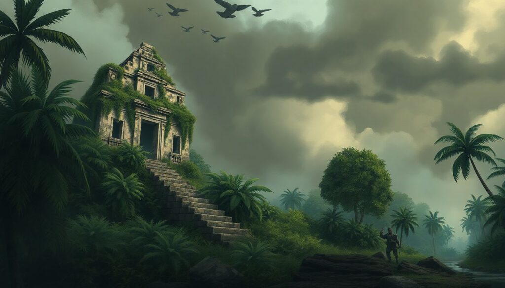 джунгли и древние руины - иллюстрация