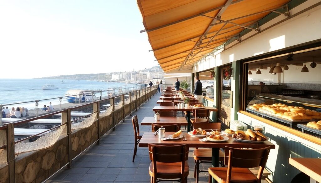 Путешествия по побережью Лиссабона: достопримечательности и кафе - иллюстрация