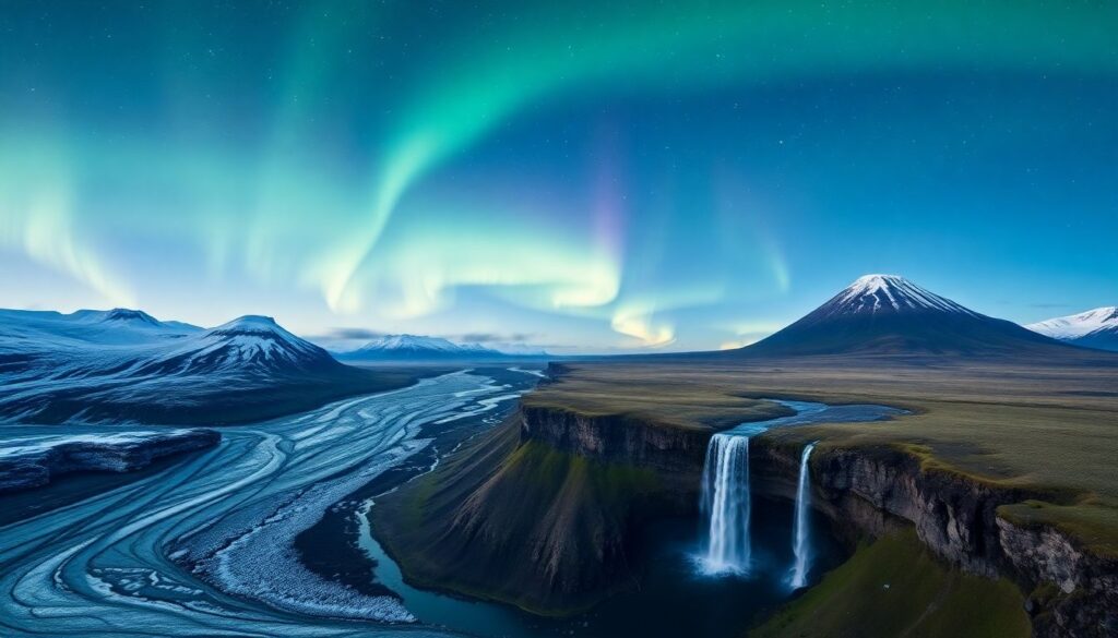 Путешествия по Исландии: северное сияние - иллюстрация