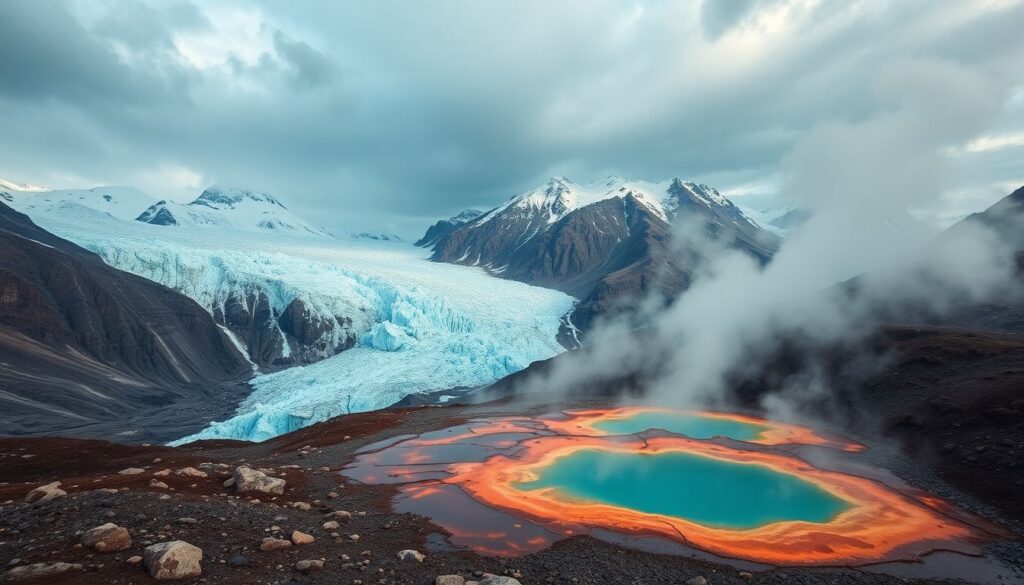 ледники и геотермальные источники - иллюстрация