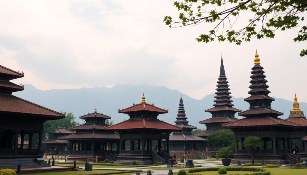 буддийские храмы и уличная еда - иллюстрация