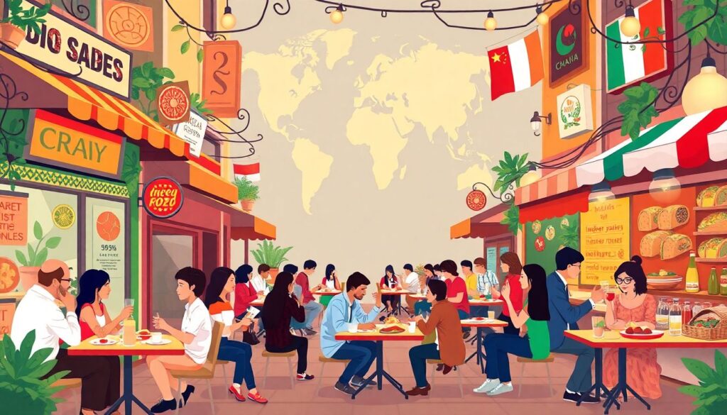 кафе и кухни народов мира - иллюстрация