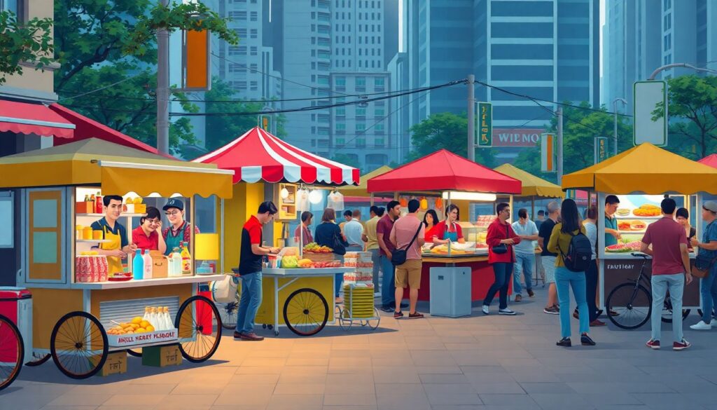 упор на уличную еду и рынки - иллюстрация