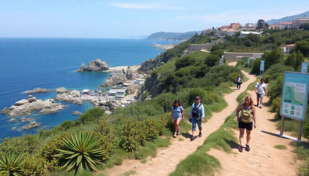 побережье и треккинг - иллюстрация